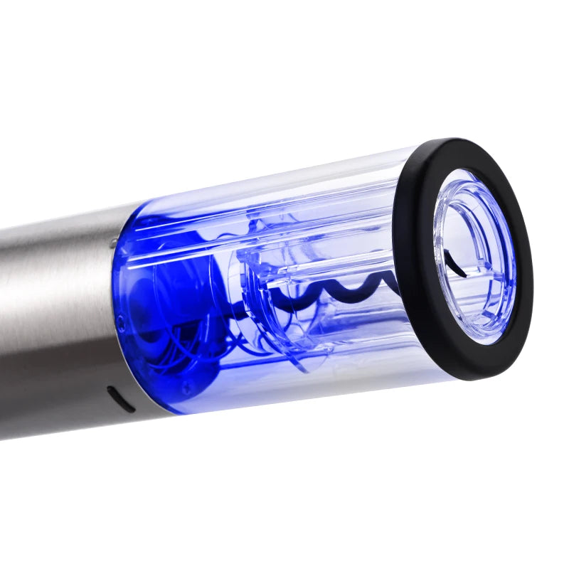 Corkscrew with blue light on a white background