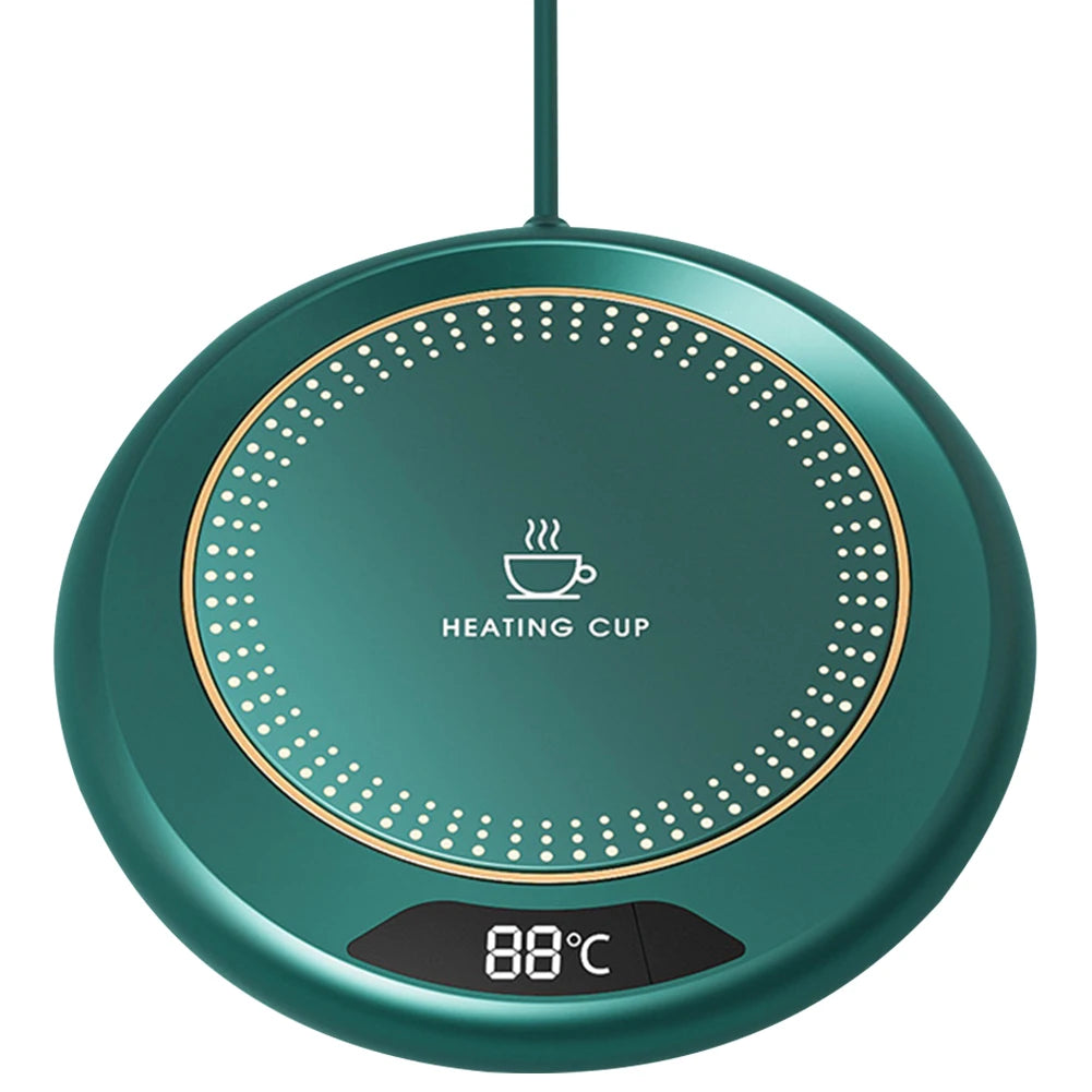 Green heating pad with digital display on a white background