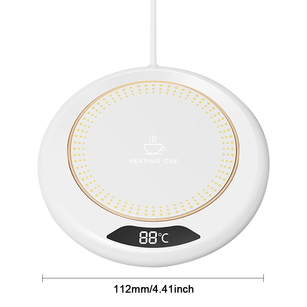 White and gold circular device with digital display on a white background