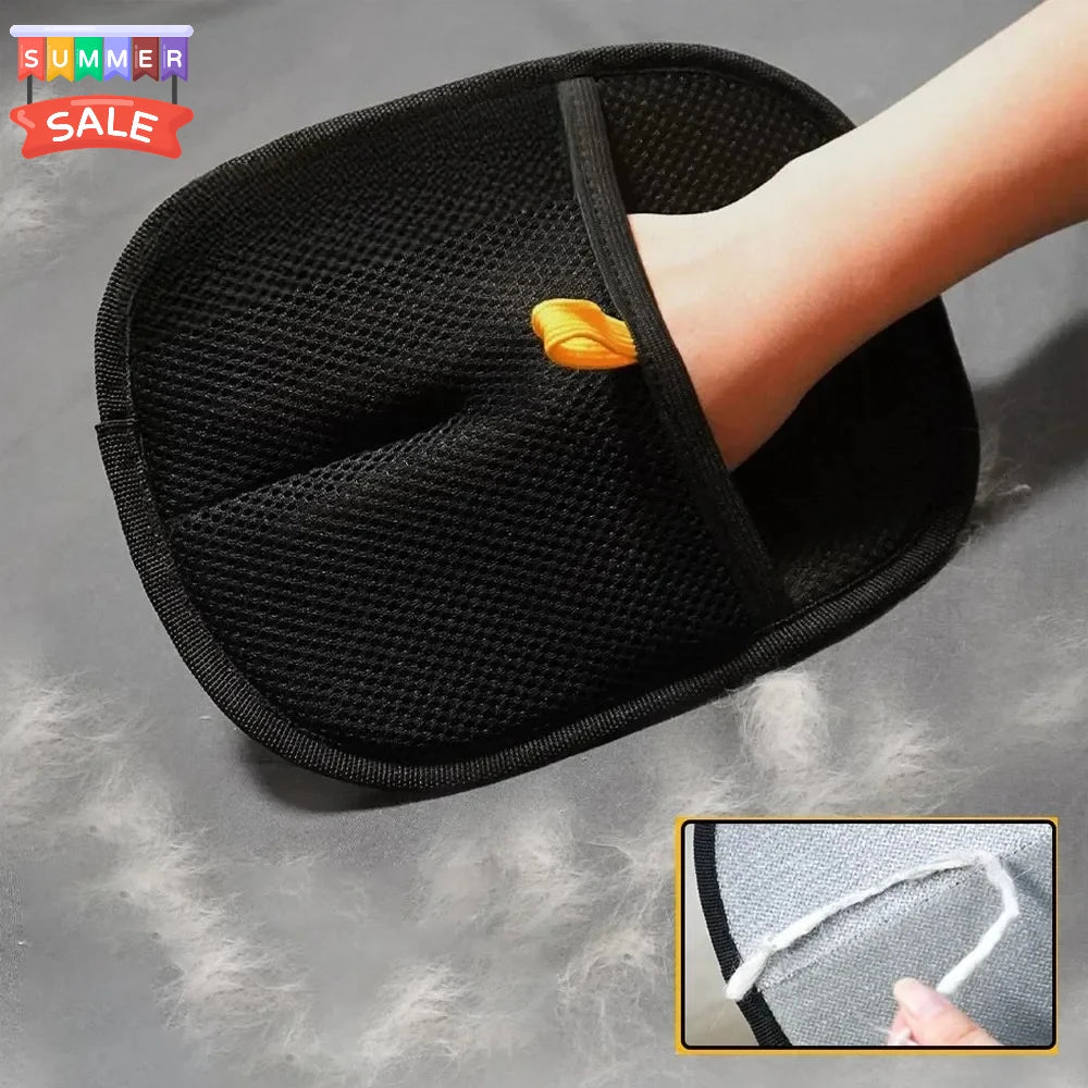Black mesh glove with yellow button on a gray surface, with 'Summer Sale' text at the top left corner.