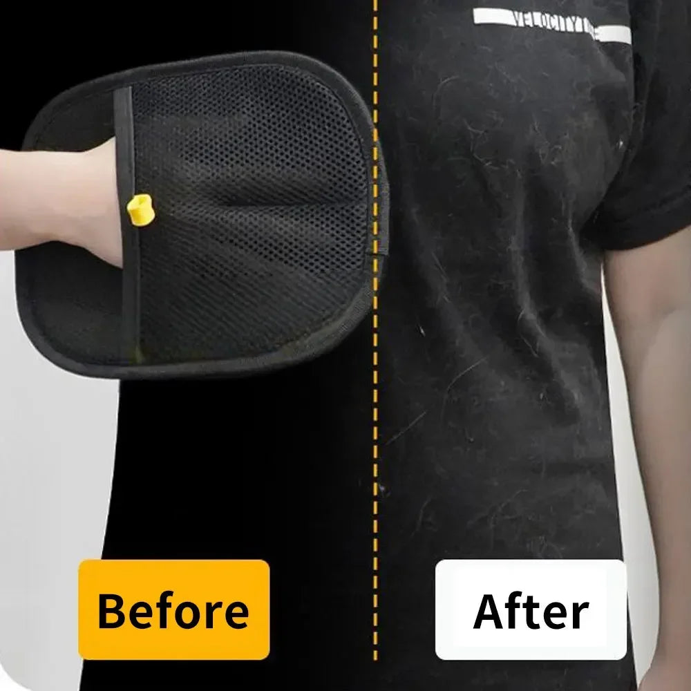 Before and after comparison of a black shirt with a mesh pad on a person's shoulder.