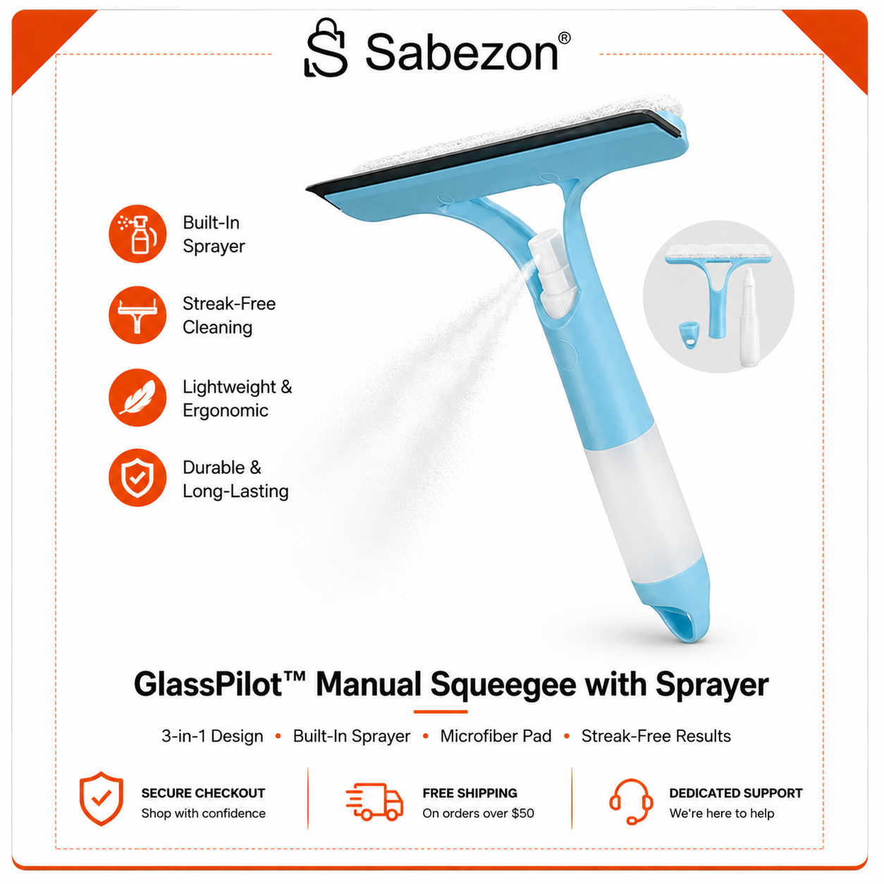 GlassPilot™ Manual Squeegee with Sprayer
