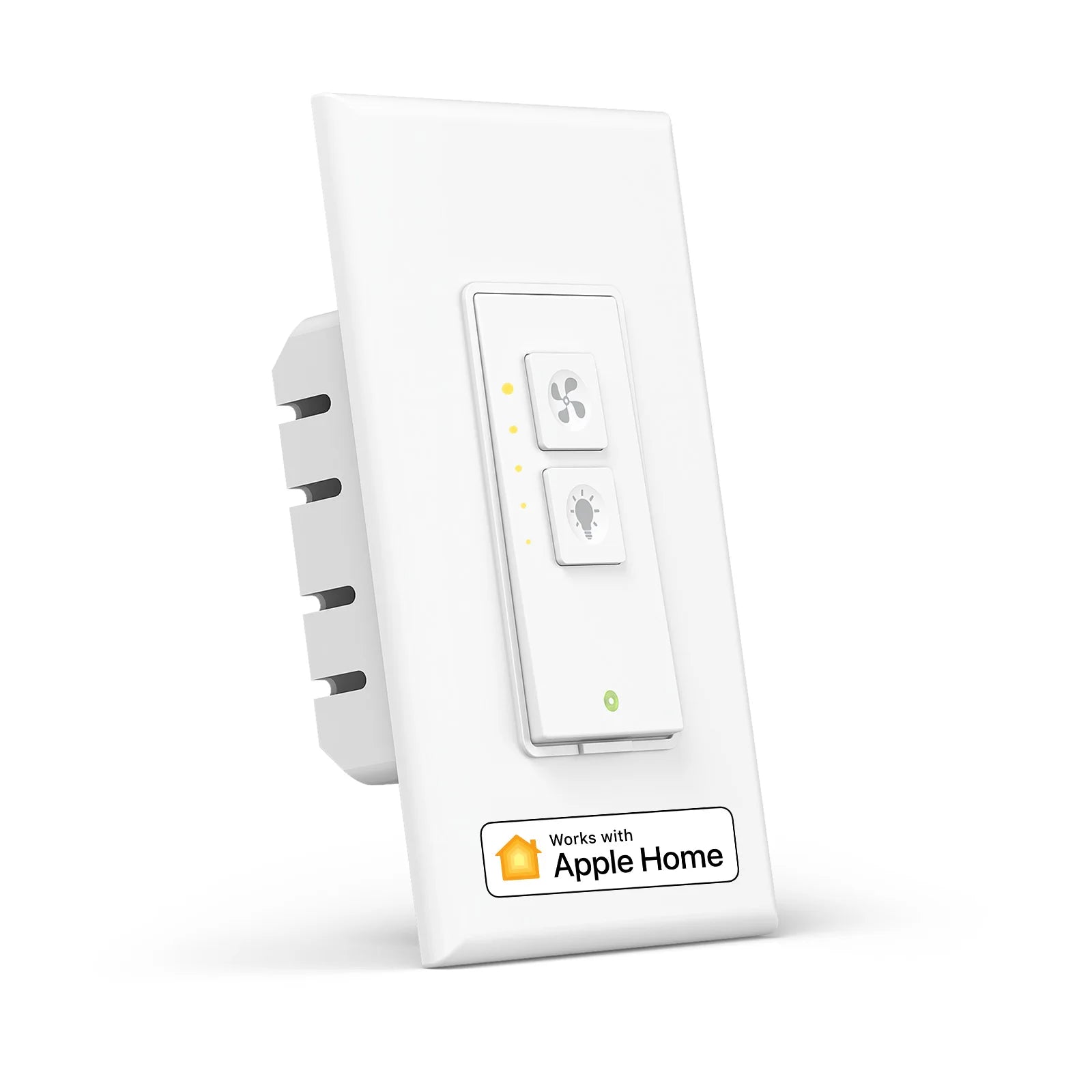 White smart home device with Apple Home compatibility label on a white background