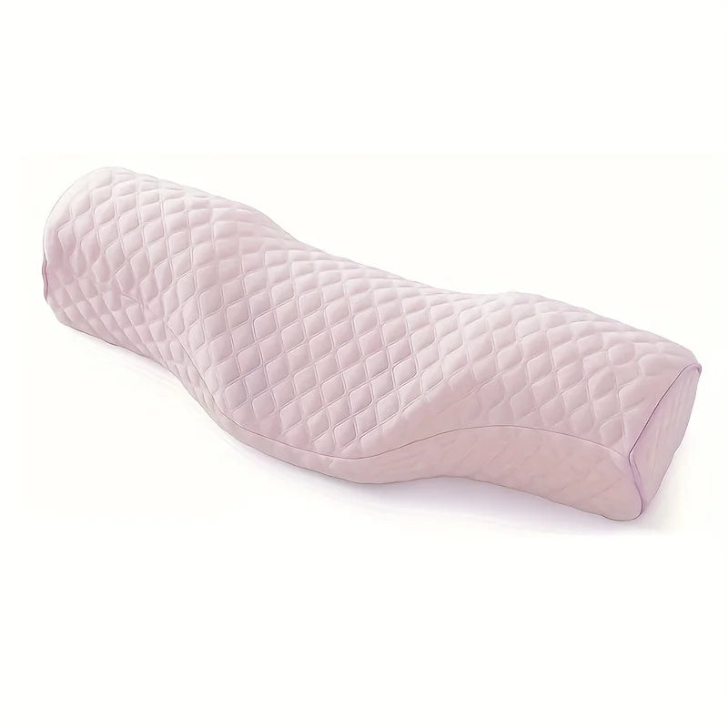 Quilted pink pillow on a white background