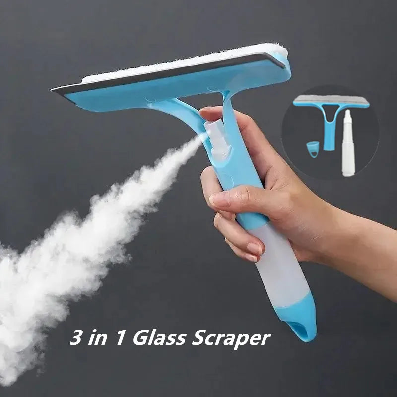 3-in-1 glass scraper with steam emission on a dark background